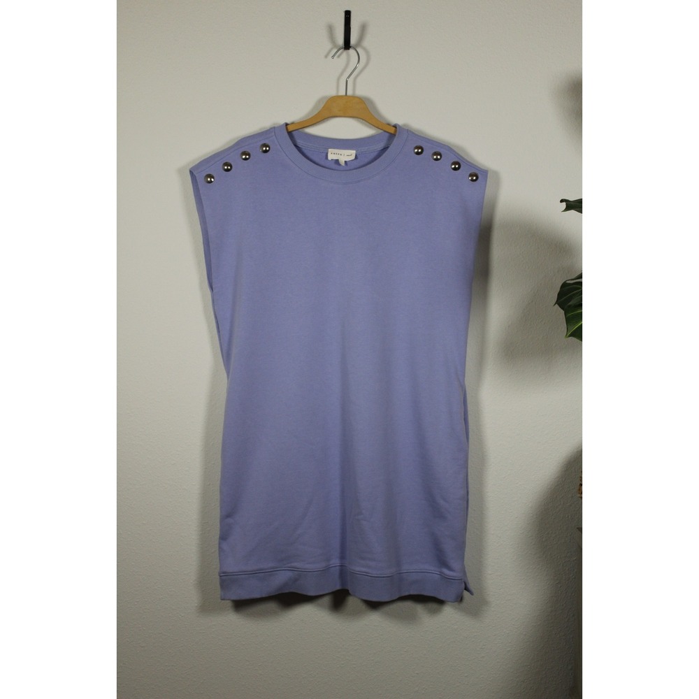 Entro Sleeveless Studded Crew Neck Tunic‎ Sweatshirt Dress Lilac Purple Small